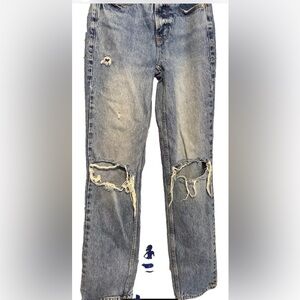 Good American Straight Leg Jeans Women's Size 00/24 High Rise Distressed
